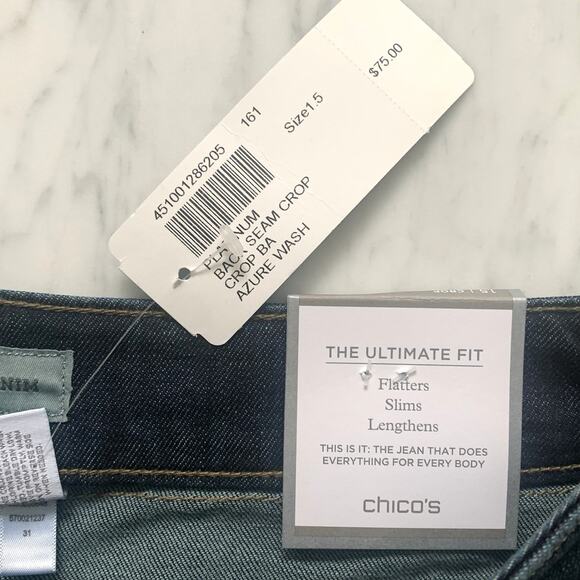 CHICO’S Platinum Denim Back Seam Crop 1.5 Azure Wash Ultimate Fit Jeans NWT $75 - Picture 4 of 6